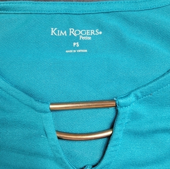 KIM Rogers 3/4 Sleeves Blouse Turquoise Size Small Petite - Picture 6 of 7